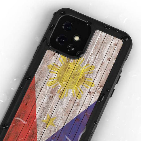 Philippines Flag Dark Wood iPhone 12 Waterproof Case